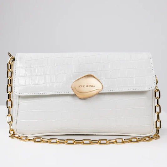 Lily Medium - White Croco Genuine Leather by CLIC Jewels