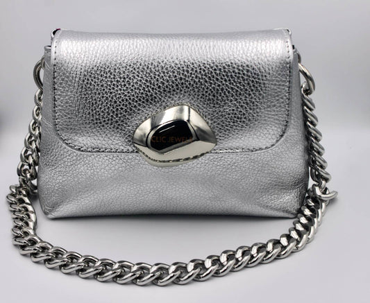 Maya Mini Bag - Silver Genuine Leather by CLIC Jewels